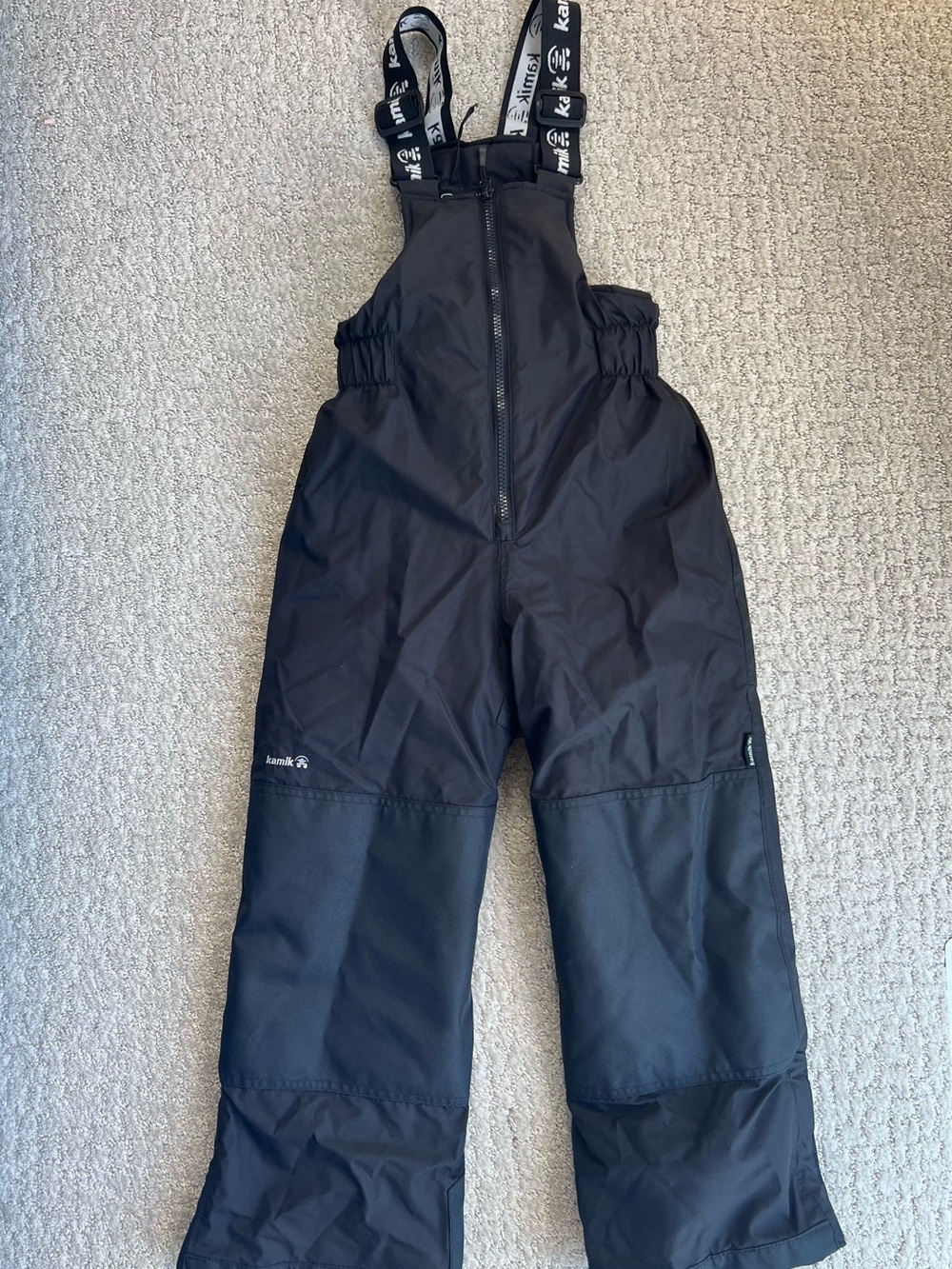 Kamik Black Kids Insulated Snow Overalls with Logo Straps